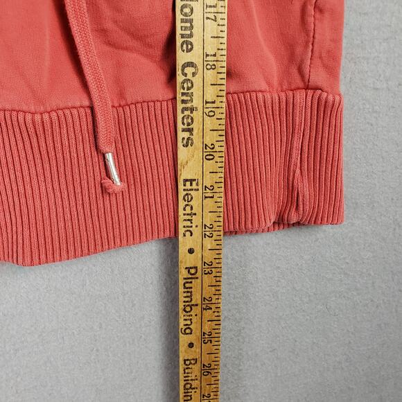 Y2K Roxy Size M Belle Swan Elbow Sleeve Hoodie Sweatshirt Orange V-Neck Pullover - Picture 4 of 8